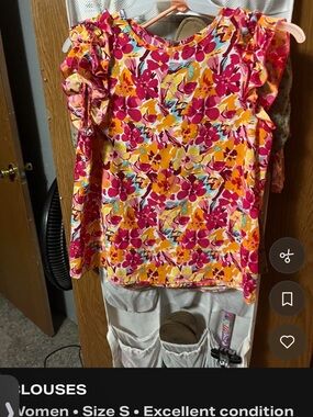 T.J.Maxx Pink & Yellow Floral Ruffle Sleeve Blouse